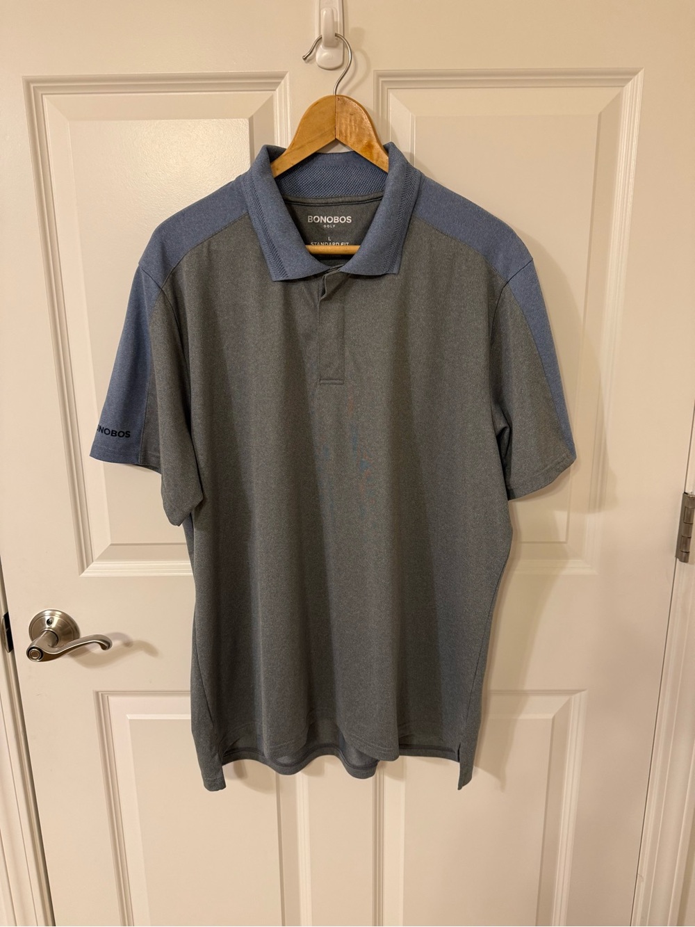 Bonobos Golf Men’s Standard Fit Gray and Blue Short Sleeve Polo Large EUC
